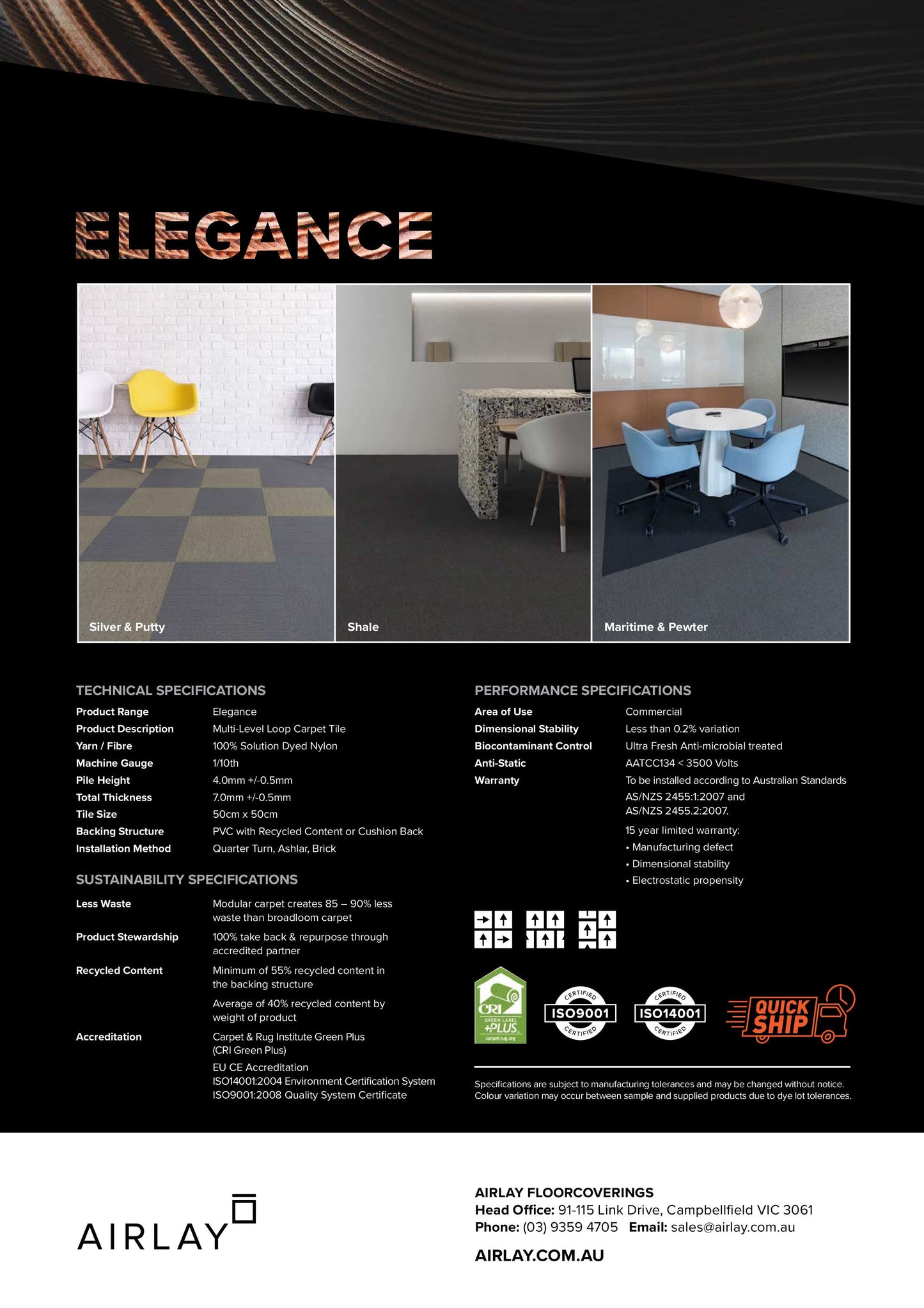 AIRLAY CARPET TILES ELEGANCE